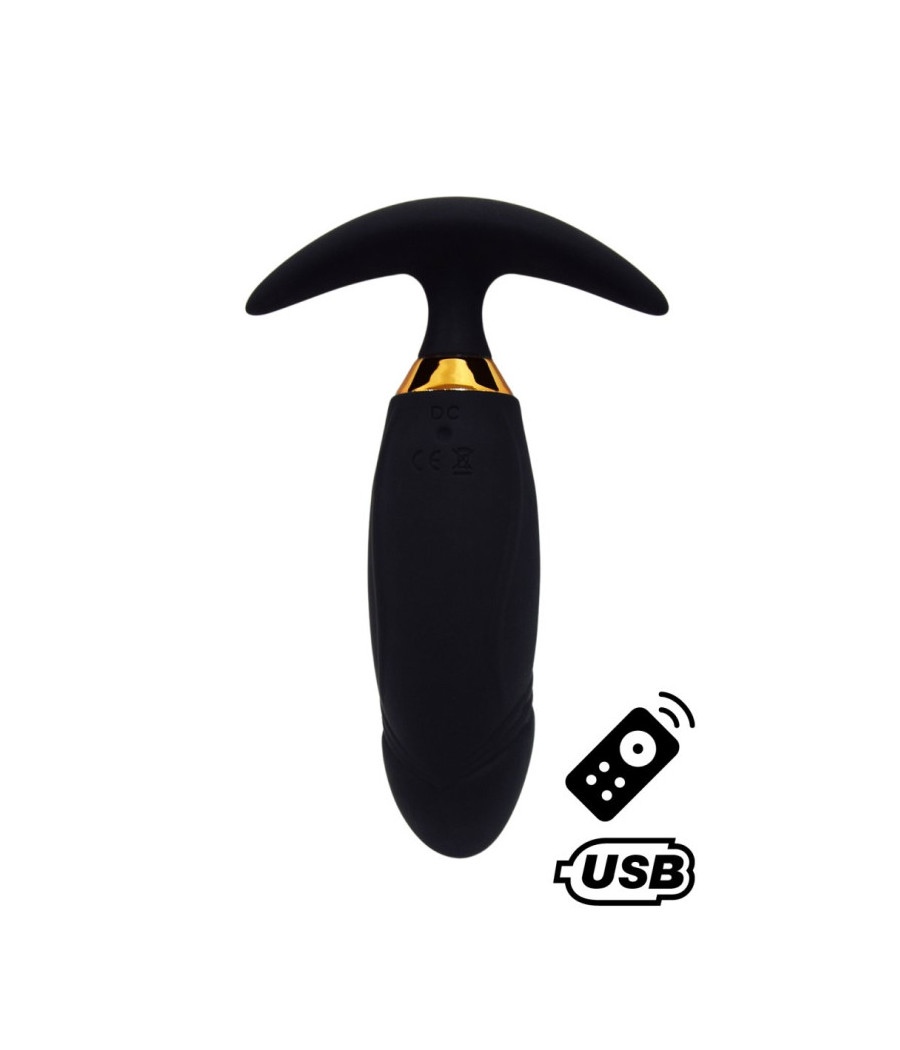 PEACH, Plug Vibrant noir long USB avec télécommande, dans un silicone médical doux et lisse