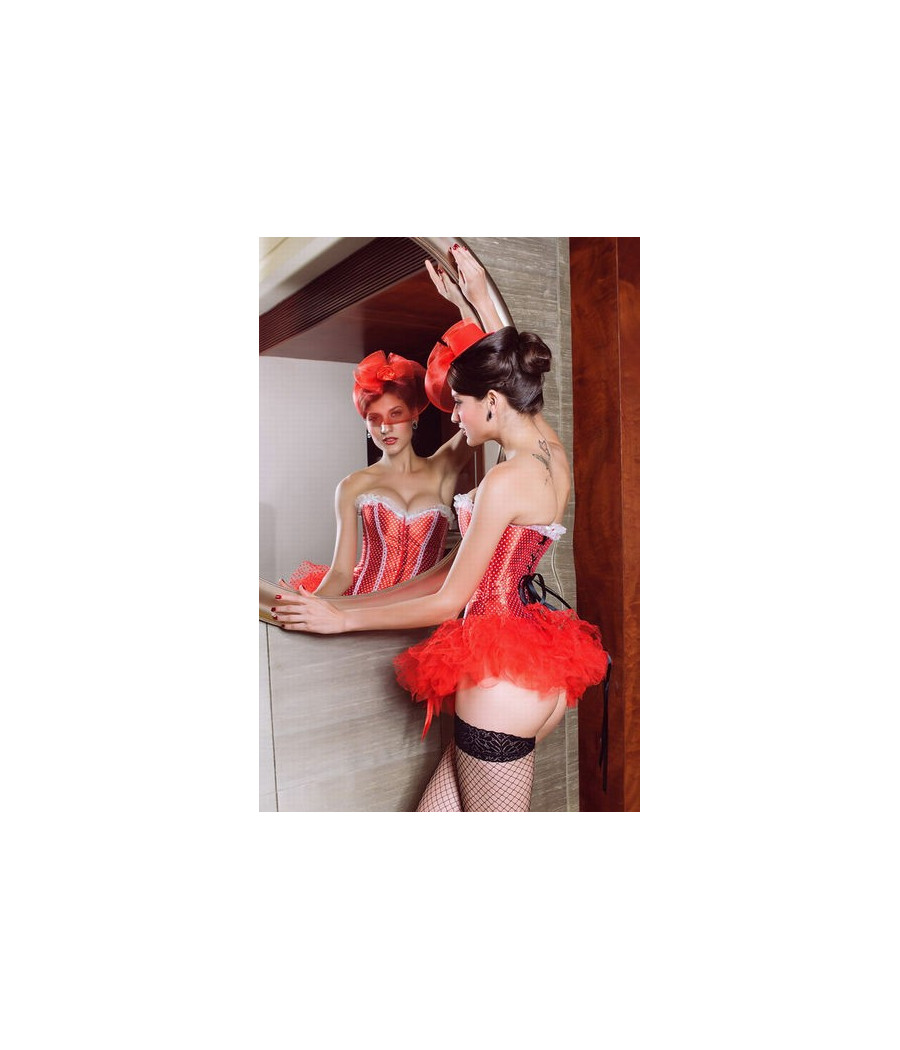 Corset Bustier Satiné rouge et pois blanc 