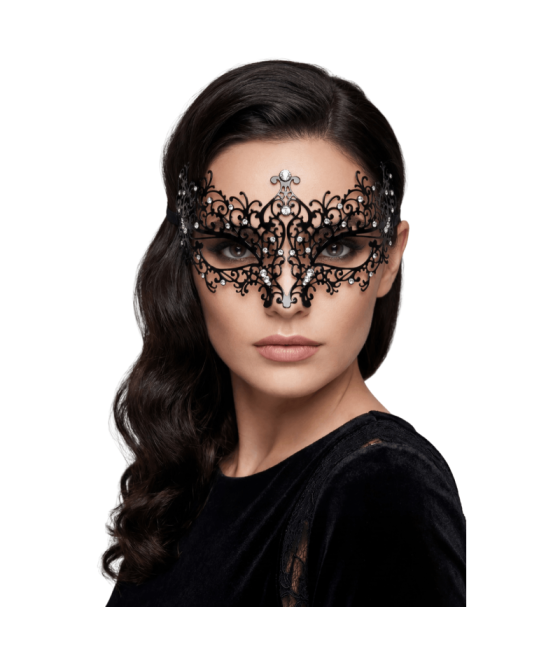 Masque vénitien Chiara rigide noir avec strass