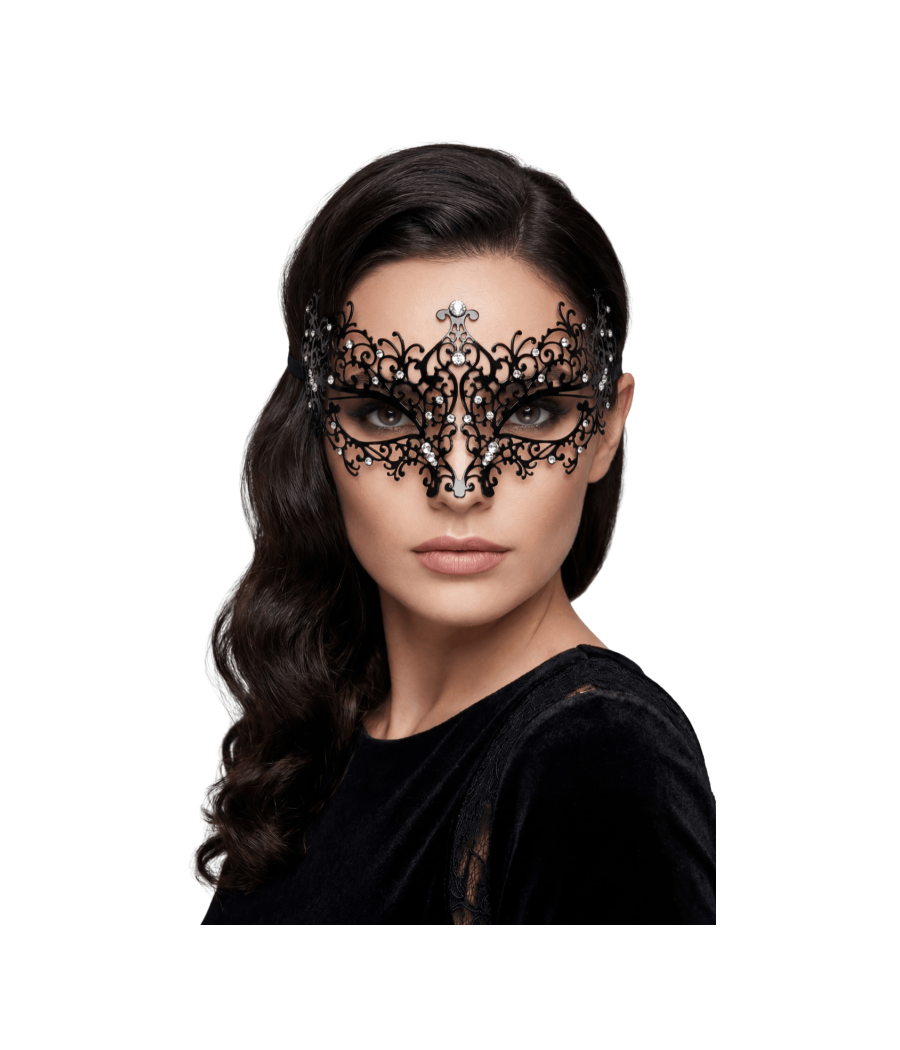 Masque vénitien Chiara rigide noir avec strass