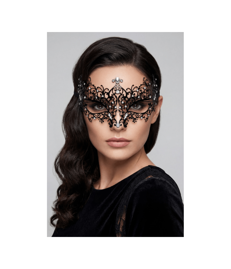Masque vénitien Chiara rigide noir avec strass
