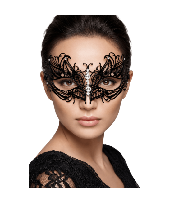 Masque vénitien Greta rigide noir avec strass