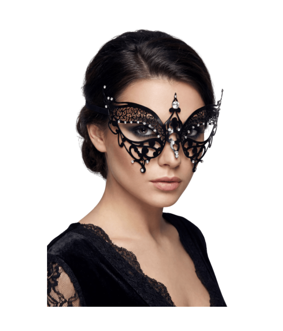 Masque vénitien Alida rigide noir avec strass