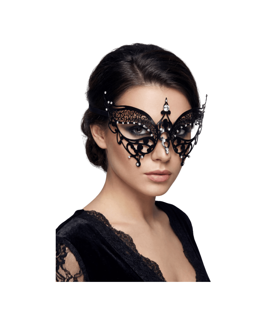Masque vénitien Alida rigide noir avec strass