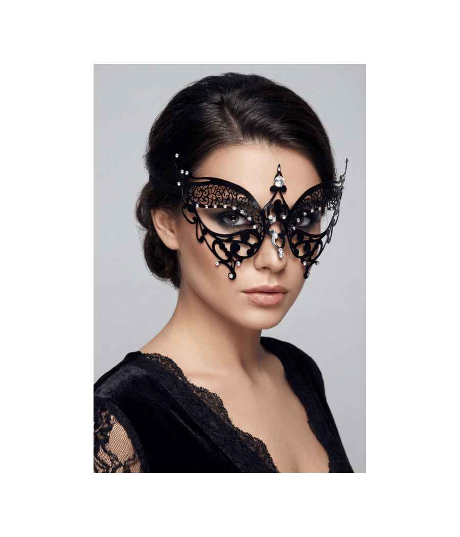 Masque vénitien Alida rigide noir avec strass